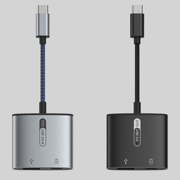 2 i 1 Dual Type C Adapter För HuaWei Type-c Telefon Laddningsadapter Adapter Splitter Converter PD 60W USB 3.0 Black