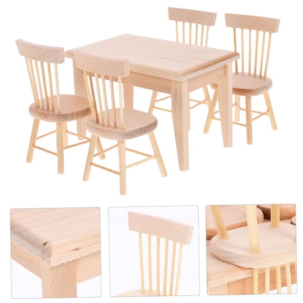 1/12 Skala Dockhus Möbler Set Plast Träbord och 4 Stolar 5-pack