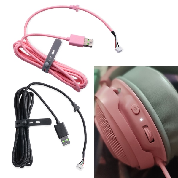 USB laddningskabel PVC Line Wire för Razer Kraken Ultimate / 7.1 V2 RGB / V3 Wired / Kitty Edition hörlursdelreparation Black