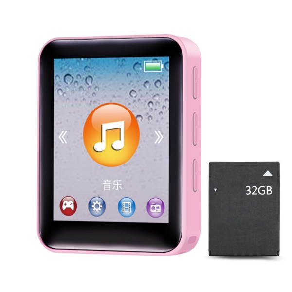 MP3-spelare med extern högtalare Fullskärmspekknappar 4/8/16/32G Stereo HiFi-ljud Bärbar Walkman med FM-radio Pink 32G