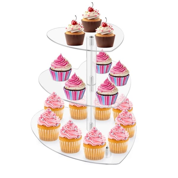Hjerteformet cupcake-stativ med tre niveauer, elegant kageopsats til bryllupper og fødselsdage