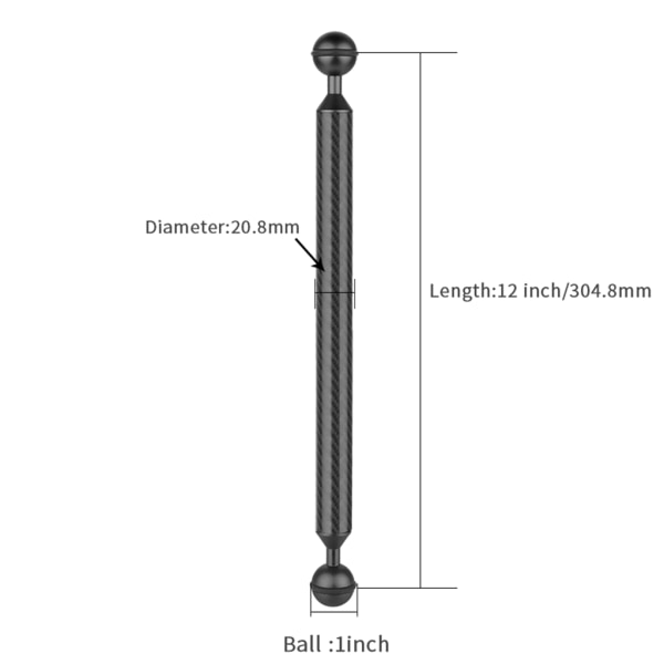 5/6/7/8/9/10/11/12" Kolfiber Dykning Fotografi Fyll Ljusarm Dubbla boll för Head Float Arm Kamera Undervattenssats Black 12 inches