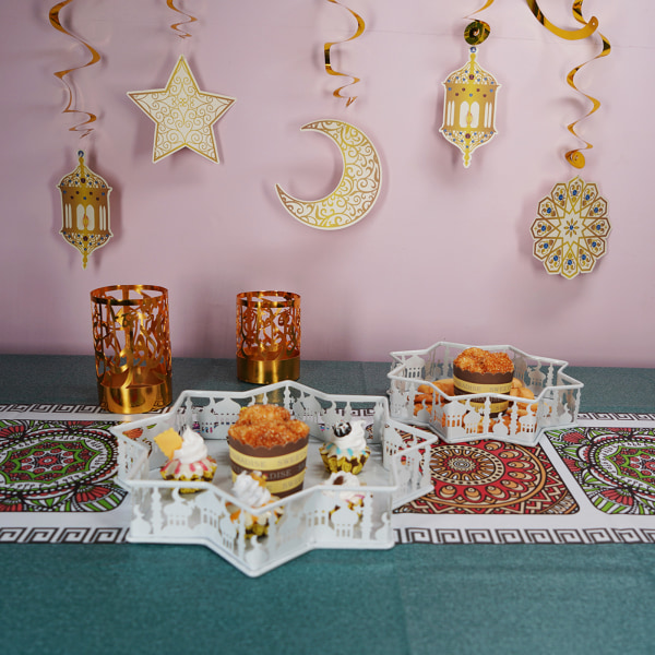 Islam Eid Mubarak Metall Serveringsbricka Dessert Mat Förvaring Behållare Slott Ramadan Aktiviteter Festdekoration Large