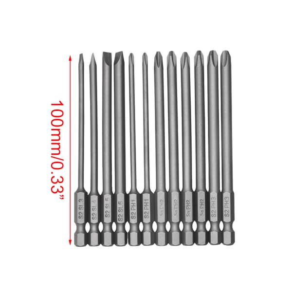 12 st/set legerat stål S2 spårade Phillips skruvmejselbits magnetiska för huvud 100 mm för extra lång
