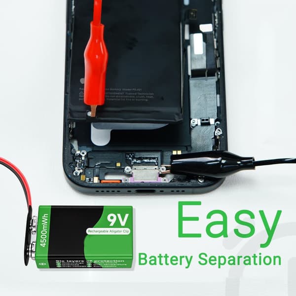 9V Strømaflader Alligatorclips med Batteri Ideel til Telefon 16 Reparationer