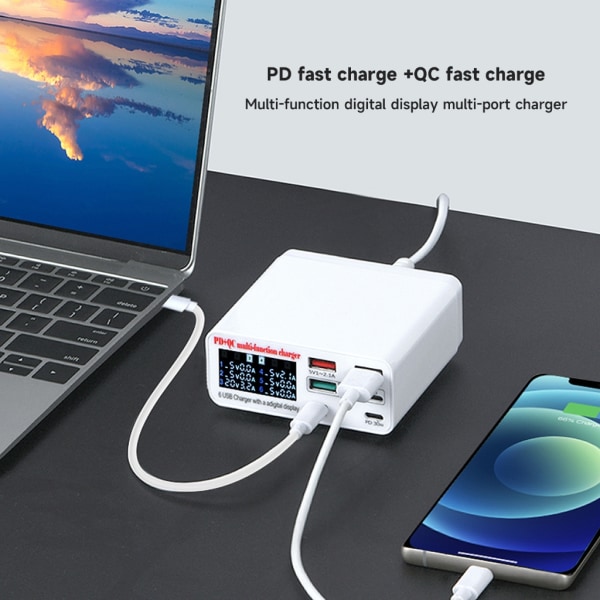 87W Quick Charge QC3.0 USB Laddningsstationer LCD Display USB Laddare Telefon Tablet PD Snabbladdare För mobiltelefoner null - AU