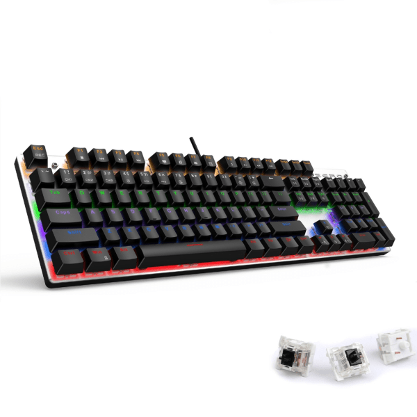 Tangentbord med 104 tangenter Gaming Mekaniska tangentbord RGB-bakgrundsbelyst USB -trådbunden PC Gamer-tangentbord Blå/svart/röd axel Vattentät