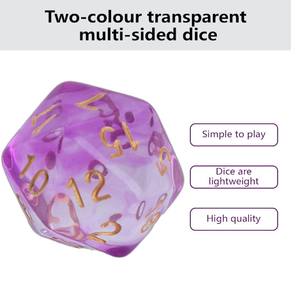 7 kpl monipuolisia akryylinoppaa monipuolisia värikkäitä läpinäkyviä pelinoppaa Purple