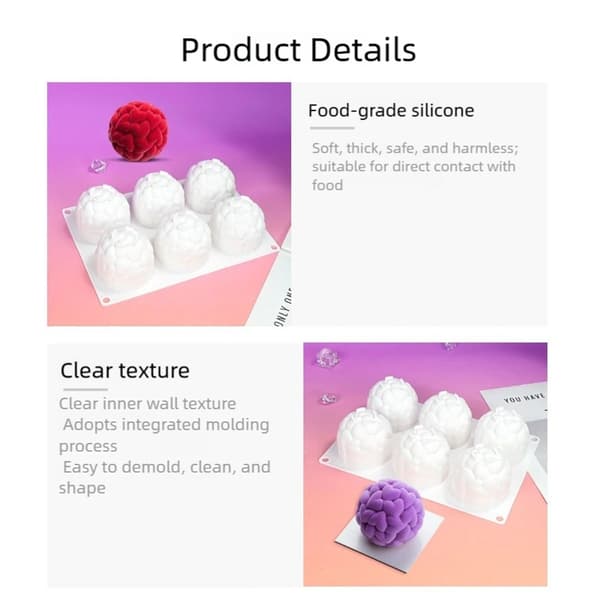 Silikone Mousse Chokoladeforme 6 Hulrum Hjerte Kugleform Bageform til Dessert