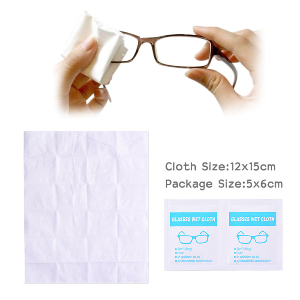 100 st Linsrengöringsservetter Förfuktade individuellt förpackade skärmar Tabletter Kameralinser Glasögonrengöringsservetter