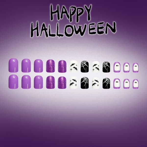 Gør-det-selv Halloween Press On Manicure Sæt, Lilla Accent Web Stil