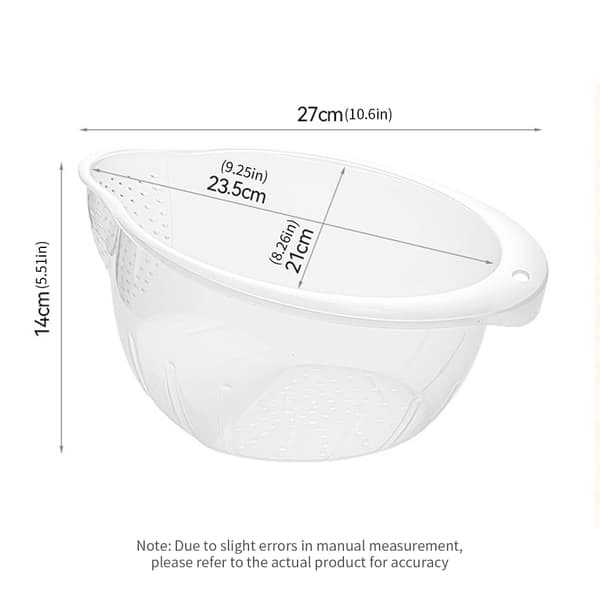 Plastdørslag for vask av ris og grønnsaker med dreneringshull på siden