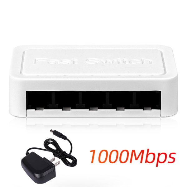 Nätverksväxel Mini 5-portars växel Ethernet 1000 Mbps/100 Mbps/10 Mbps Gigabit Switcher RJ45 Hub Internet Injector White - EU Plug