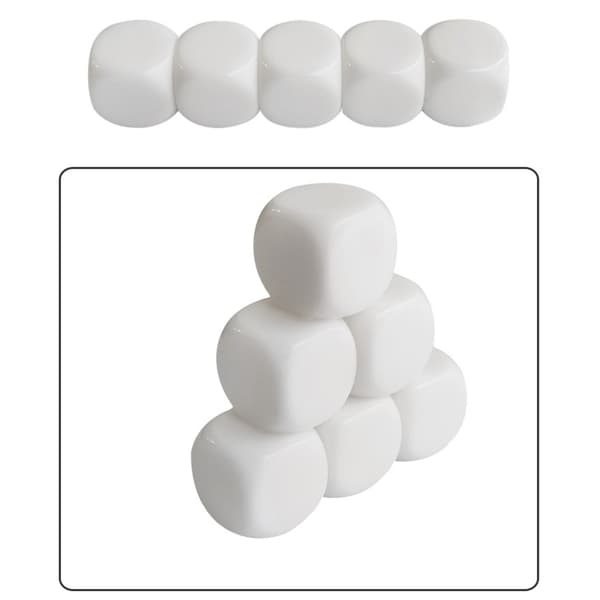10 stk. Runde Blanke Seks-Sidede Terninger Blank Hvide Terninger Kube Spil Undervisningskube