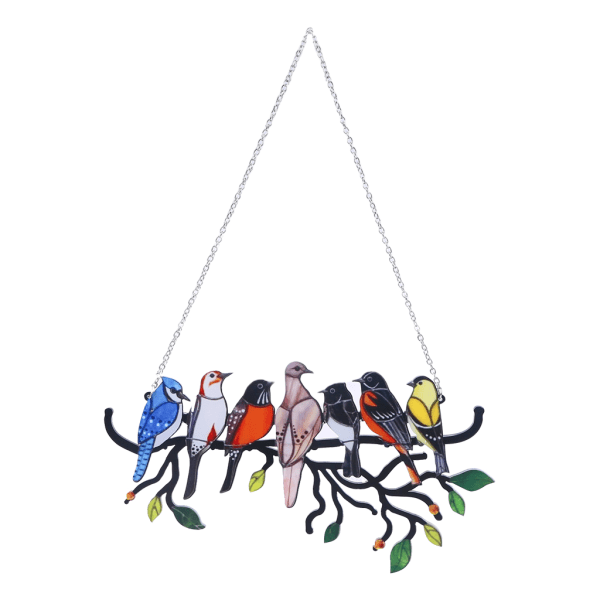 Flerfärgade fåglar på tråd hänge Målat glas Suncatcher Fönster Panel Ornament fort Inomhus Utomhus Trädgård Trädgård Dekoration null - B