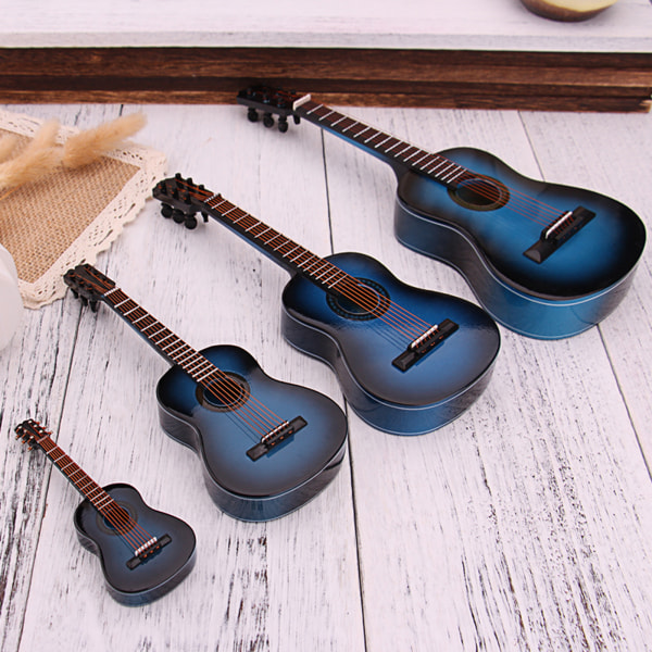 Mini Guitar Replika Musikinstrument Samleobjekt Dukkehus Model Hjem Indretning Classical wood color 16cm