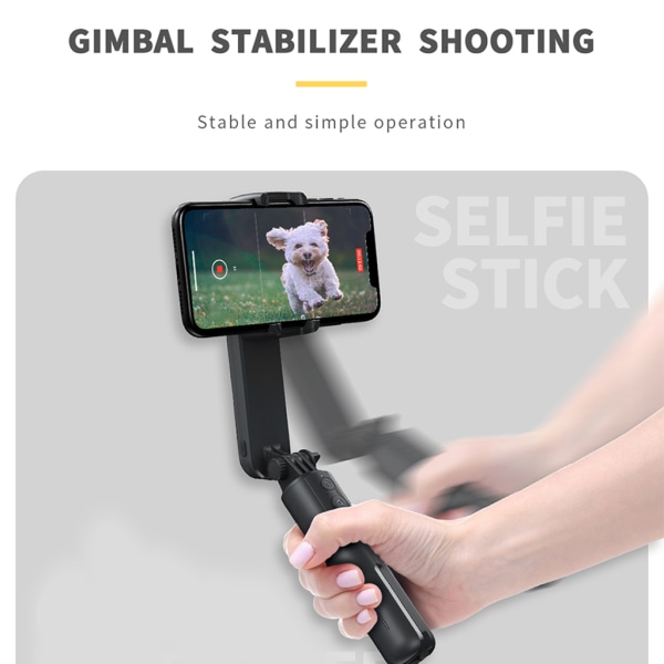 Bärbar kardanstabilisator för smartphone med utdragbar telefon Selfie Stick och stativ, fjärrkontroll 360° automatisk rotation Black