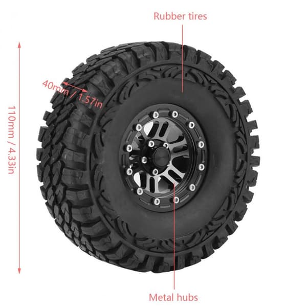 4 stk/sæt Crawler RC Dæk Holdbar 112 mm Metal Fælg Egnet til Rc 1/10