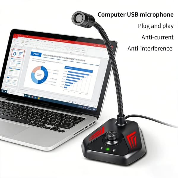 Høysensitiv USB PC-mikrofon med dynamisk lys forbedrer lyden
