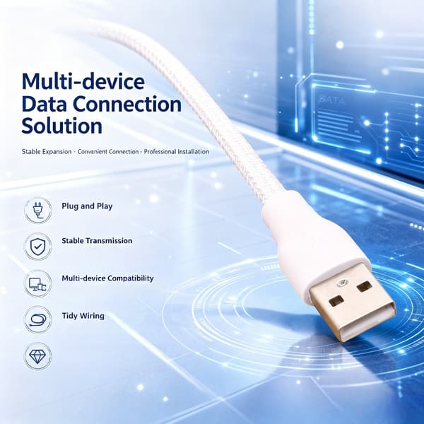 USB A Header-kabel, 20 cm 9-bens hvidt ærmetråd til stationær computer