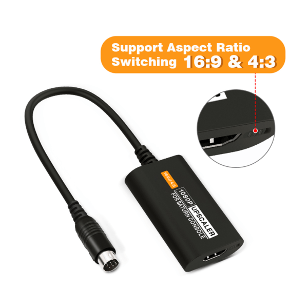 HDMI-kompatibel omvandlare för SEGA för Saturn SS 1080p Upscaler 4:3/16:9 Aspect Ratio Switch S-videoingång HDTV-adapter