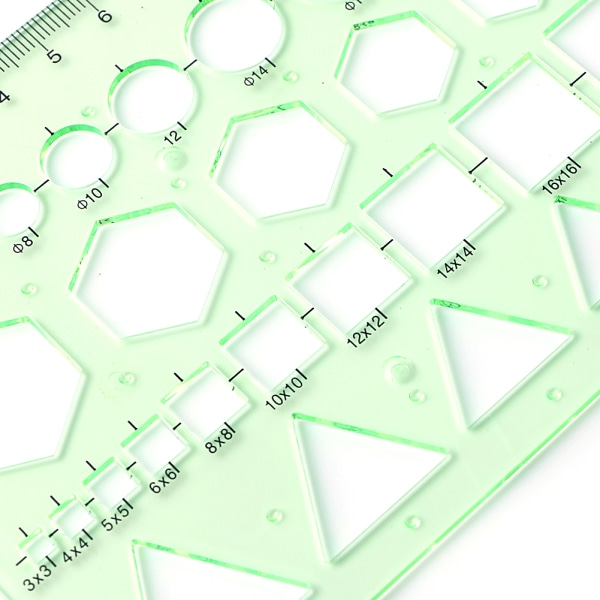 Plast Cirkel Fyrkantig Hexagon Geometrisk Mall Linjal Stencil Mätverktyg NYHET
