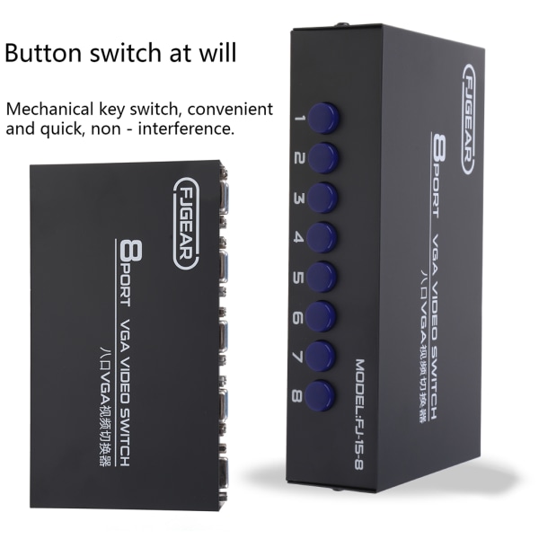 8 Port VGA Switch Video Switcher Box 1920*1440 250MHz 8 in 1 out Supportväljare för PC Monitor TV Projektor