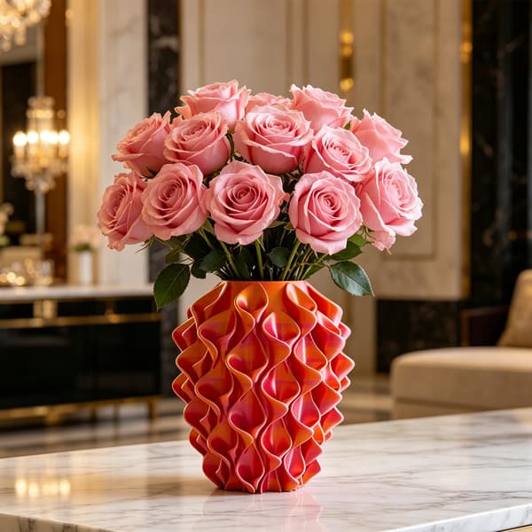 Blomvas, 3D-printad vas röd och guld blomvas dekorativ blomvas