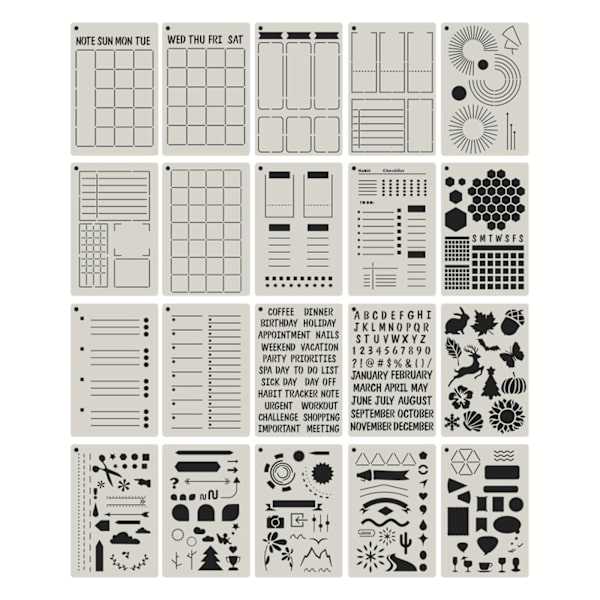 20 stk Journalsjablonger for Planner Journal Notebook Dagbok Scrapbook Schedules