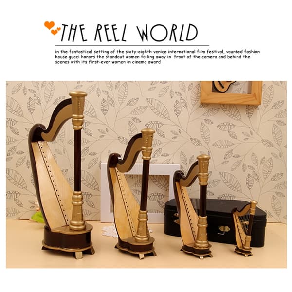 Træ Miniature Harpe Model med Sort Gaveæske Musikinstrument Model 16cm