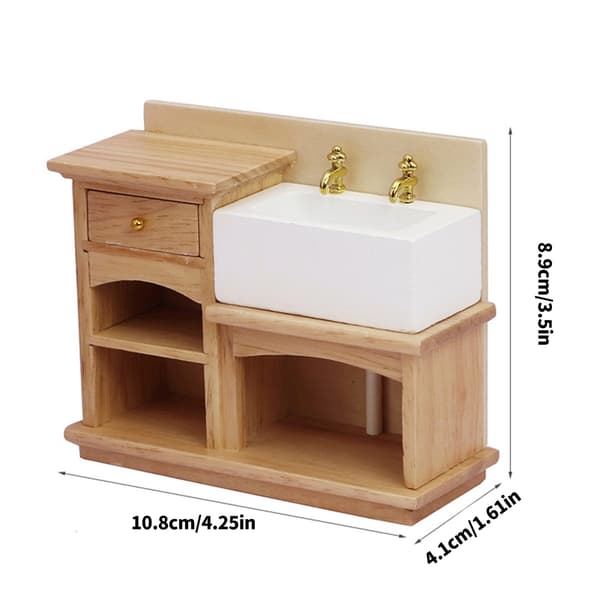 1/12 Trebaderomsvask Miniatyrmøbler For Dukkehus Scenedekorasjon