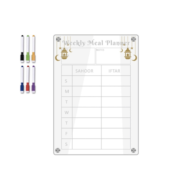 Weekly Calendar Planner Akryl Magnetisk Kylskåp Ramadan Måltidsplanerare Memo Board