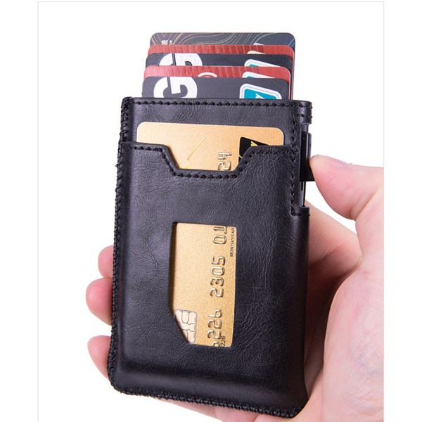 Automatisk Slim Wallet RFID-blockerande kreditkortshållare för AirTag Brown