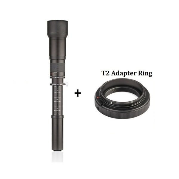Stor bländare 650-1300 mm F8.0-F16 teleobjektiv med T2-fästeadapter Ring- och linsförvaringsficka för DSLR-kameror null - FOR Nikon black