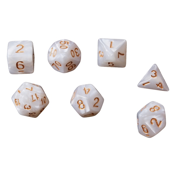 7x musta-sivuinen noppa D4 D6 D8 D10 D12 D20 RPG Poly -pelisarja White