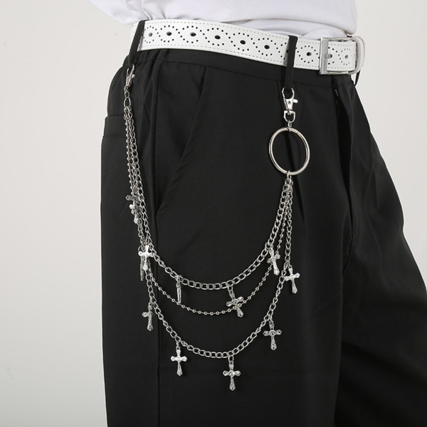 Kjolar Byxor Kedja Goth Multi Layer Kedjor för Cross Pendant Charm Midja Kedja Plånbok Kedja Pocket Chain för Kvinnor Män G