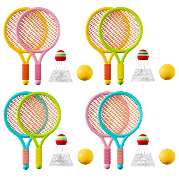 Kid Badminton Fjädrar Tennisracketar Set för barn Utomhus inomhussport Pink and yellow