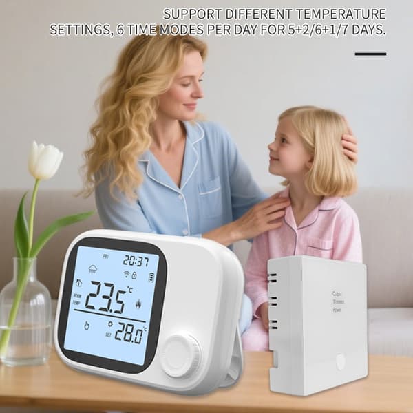 RF433 Aktiverad Programmerbar Termostat Manuell Auto Läge Stor LCD-skärm