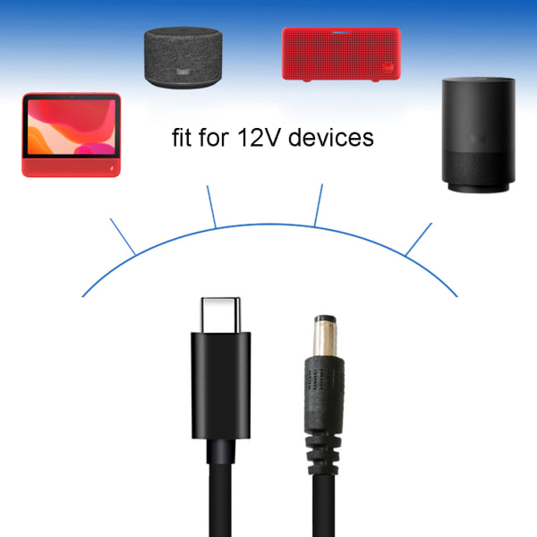 Slitstark USB C/Typ-C PD till 12V 5,5x2,5mm Adapter WIFI Router Strömkabel för power dator 1.5M
