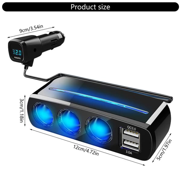 4-i-1 Ladeadapter Splitter 120W 3-Uttaks Billaderadapter