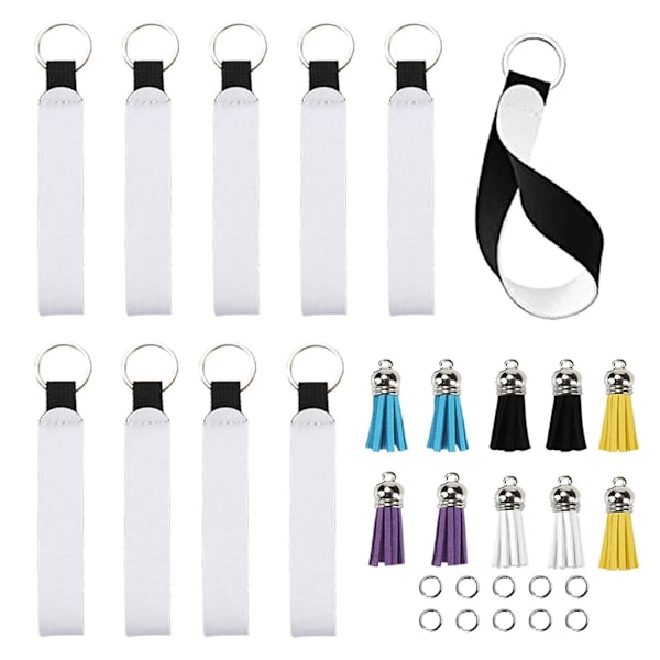 10 stk/sett Dye Sublimation Blank Dykkermateriale Håndleddsstropp nøkkelringsett inkluderer 10 stk fargedusker 10 stk hopperinger