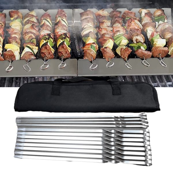 12 Stykker Alsidige BBQ Spyd Rustfrit Stål Spyd Kødspyd til BBQ