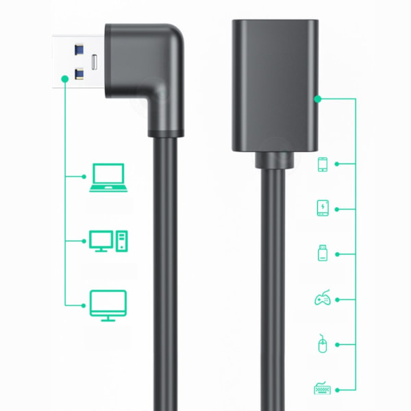 USB 3.0 hane till hona adapter Laddningskabel med vänstervinklad/rättvinklad kontakt för laddning och dataöverföring null - Right bend 1m