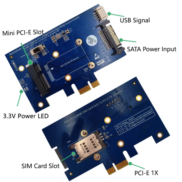 Mini PCI-E PCI-Express till PCI-E 1X Adapter med SIM-kortplats för WiFi 3G/4G/LTE trådlöst kort