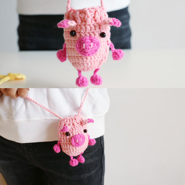 Suosittu neulontakolikkolaukku Pieni lompakkovaihtopussi Taskukukkaro Luottokorttilaukku Pink piggy