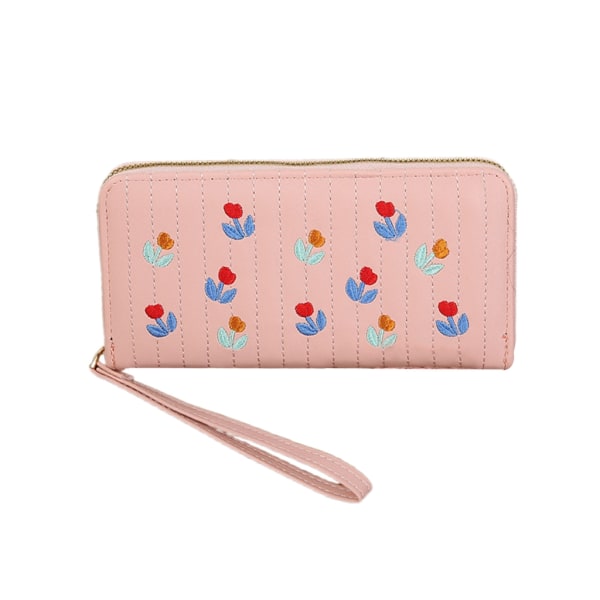 Mote kvinner lang lommebok PU skinn mynt veske håndleddsveske kredittkort lommebok Pink