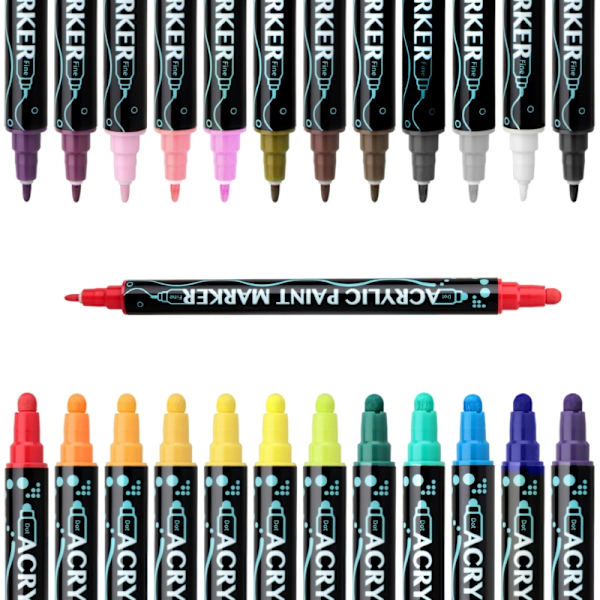 12/24/26/30 farver dobbeltendet akryl tuschpen vandtæt akryl maling pen null - 24 color