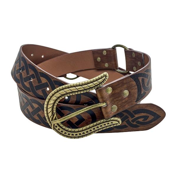 Medeltida präglad PU-läder O-ring bälte, mantel tunika midjebälten, piratbälte Black snake head