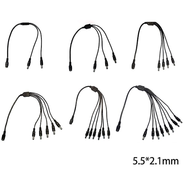 40 cm DC5521 strømkabel 5,5x2,1 mm hun til 5,5x2,1 mm hanstik Splitter ledning forlængerledning til skærme routere null - One for three