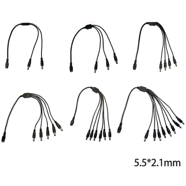 40 cm DC5521 strømkabel 5,5x2,1 mm hunn til 5,5x2,1 mm hannkoblinger Splitter ledning skjøteledning for skjermrutere null - One for six